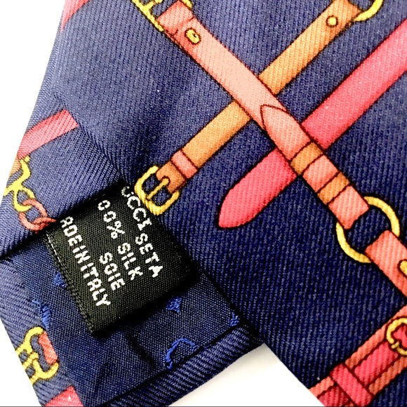Gucci Blue Graphic Silk Equestrian Bit Neck Tie - Picture 5 of 6